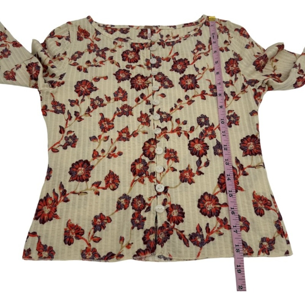 FREE PEOPLE NWOT XS Button Front Top Orange Floral Ribbed Cotton Boho Indie - Picture 5 of 13